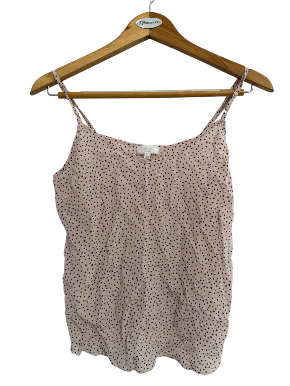Aritzia Wilfred Pale Pink Black Polka Dot 100% Silk Camisole L